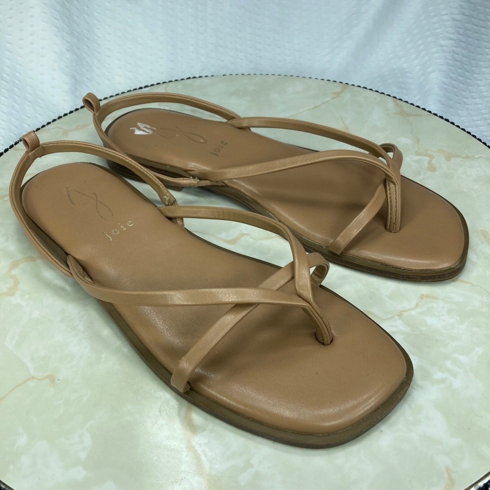 Joie Strappy Thong Slingback Sandals Women 6.5 Tan Leather Minimalist Resortwear